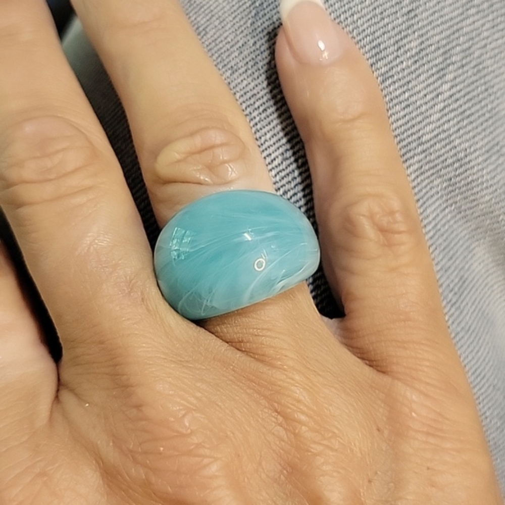 Turquoise Swirl Bubble Dome Ring, Metal Free - Picture 3 of 6